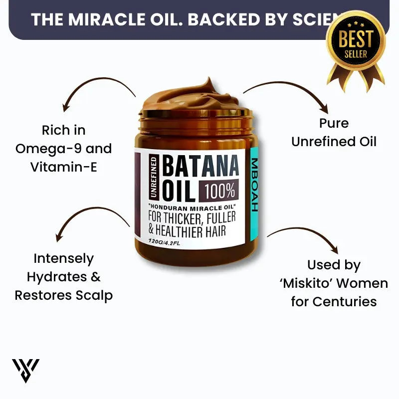100% Pure Unrefined Batana Hair Oil (120ml, 1-bottle pack), a best-seller for promoting real hair growth and shiny hair - BACKED BY SCIENCE- VAYOME.