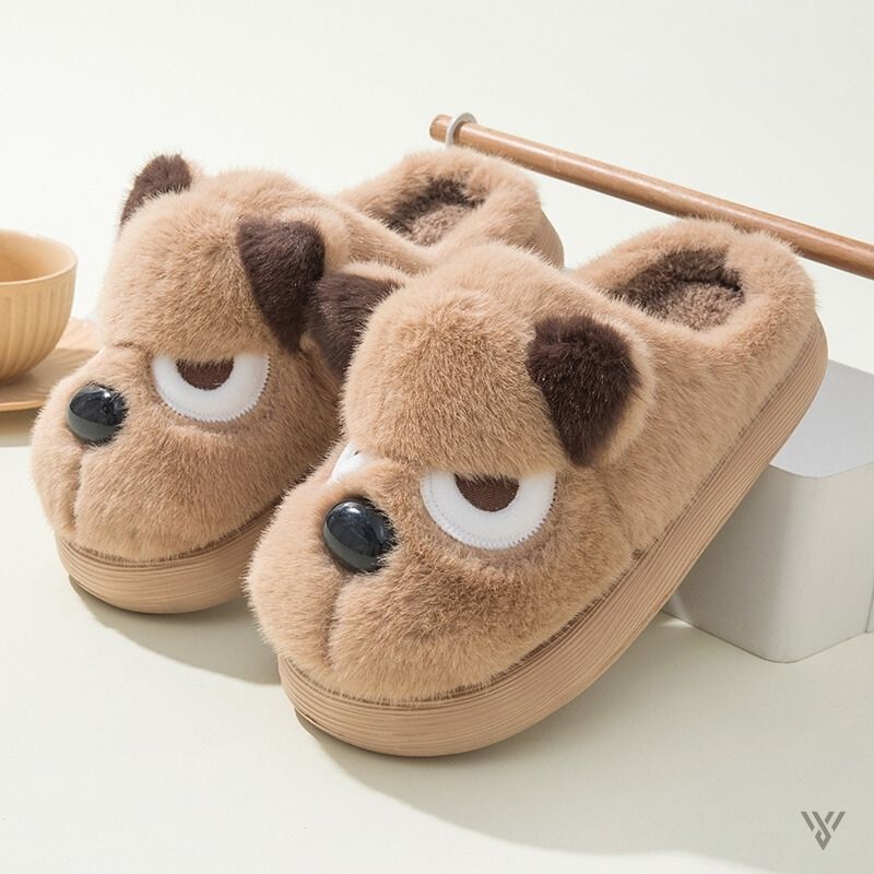 Cute Puppy Slippers - Woolen Winter Slippers - Vayome - Camel - Pair