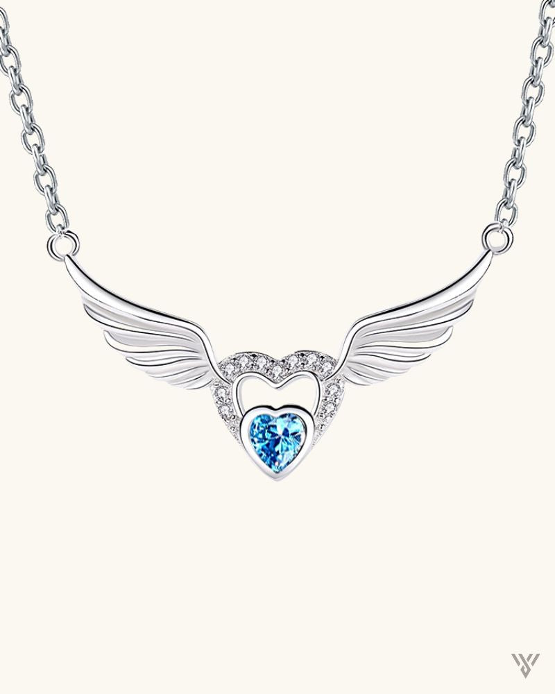 Ethereal Wing Heart - Heart Shape Necklace Jewelry - Vayome - Blue Stone - Single