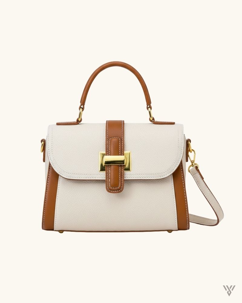 Luxe Horizon Carrier - Women's Slouch Hobo Shape Genuine Leather Handbag - White (Beige) Color - Vayome Store