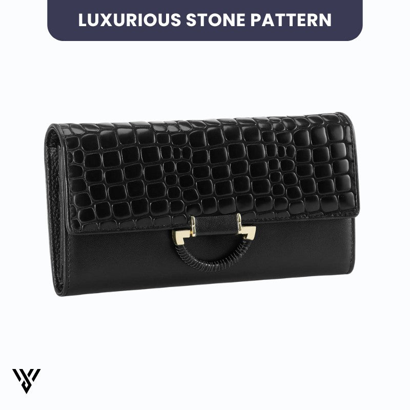 MiraMoire Premium Leather Wallet, elegant and spacious design in black, for women - VAYOME.