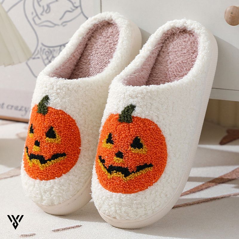 Pumpkin Plush: Comfy Suede Upper House Halloween Slippers