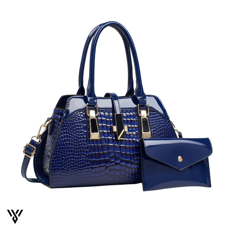 Velmira Luxe Tote, chic women's shoulder bag in navy blue, ideal for everyday elegance - VAYOME.