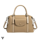 Versatile Contrast Leather Lock Bag for women, a stylish, luxurious, and quality shoulder/handbag in Beige color - VAYOME.