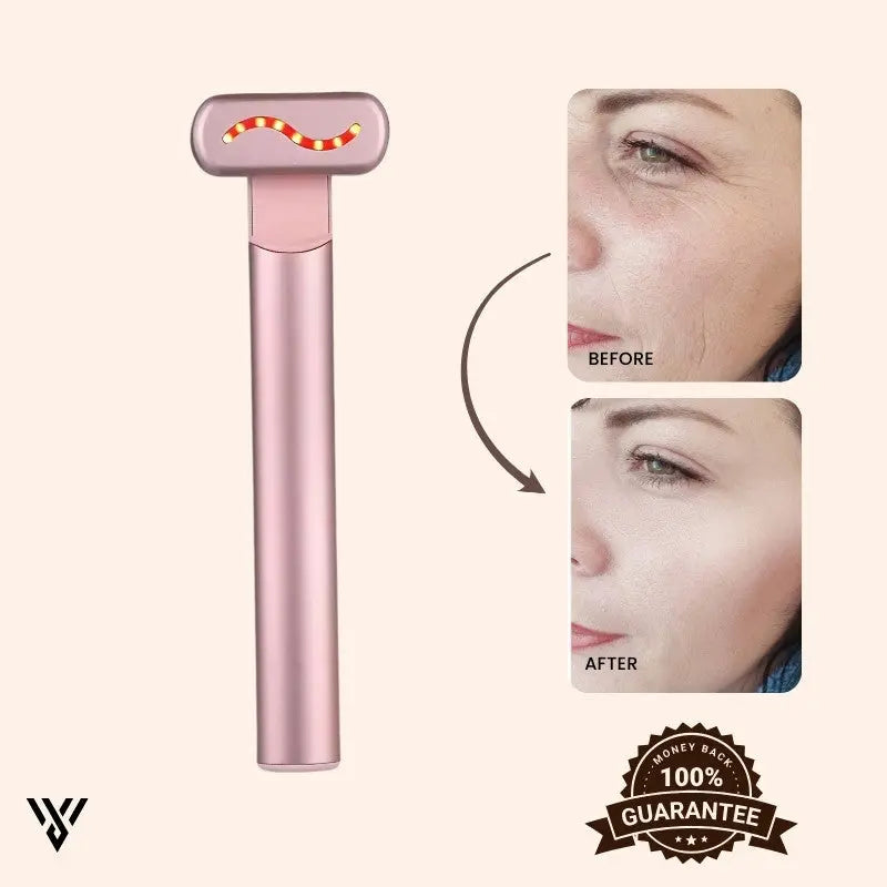 Glynnea Red Light LED Face Therapy Wand in Pink color, anti-aging skincare angle - VAYOME.