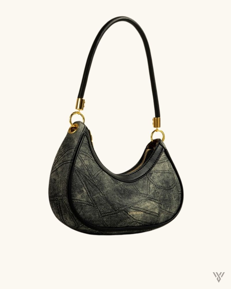 Aurelian Crescent Atelier in Black color - Mid-Ancient Textured Women Half Moon Shape Shoulder Bag - Vayome Store - Single