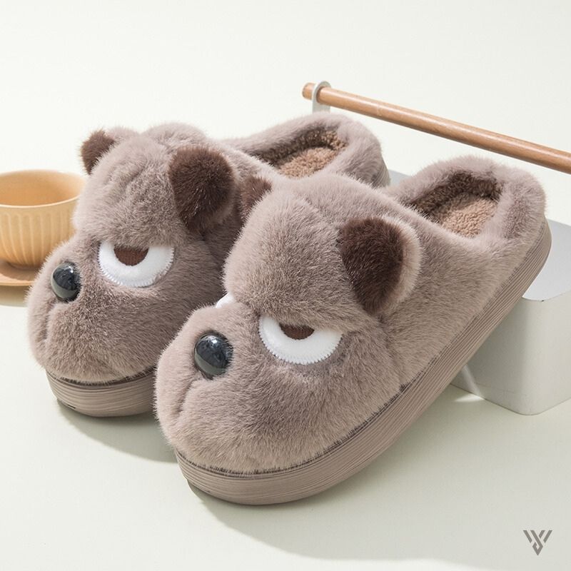 Cute Puppy Slippers - Woolen Winter Slippers - Vayome - Coffee - Pair