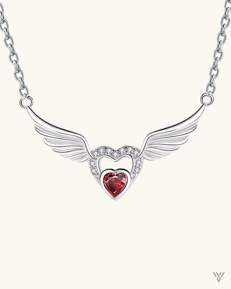 Ethereal Wing Heart - Heart Shape Necklace Jewelry - Vayome - Red Stone - Single