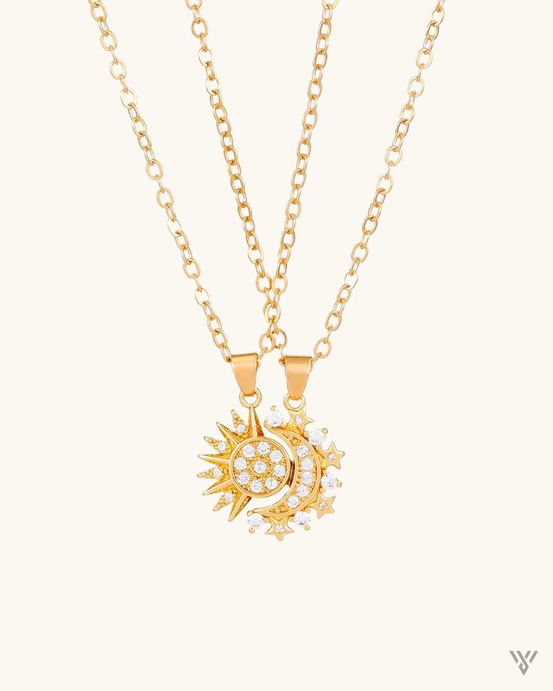 Interlink Celestial Duo Necklace - Magnetic Pendant Clavicle Chain Necklace for Couple Lovers - Vayome - Gold Plated - Single