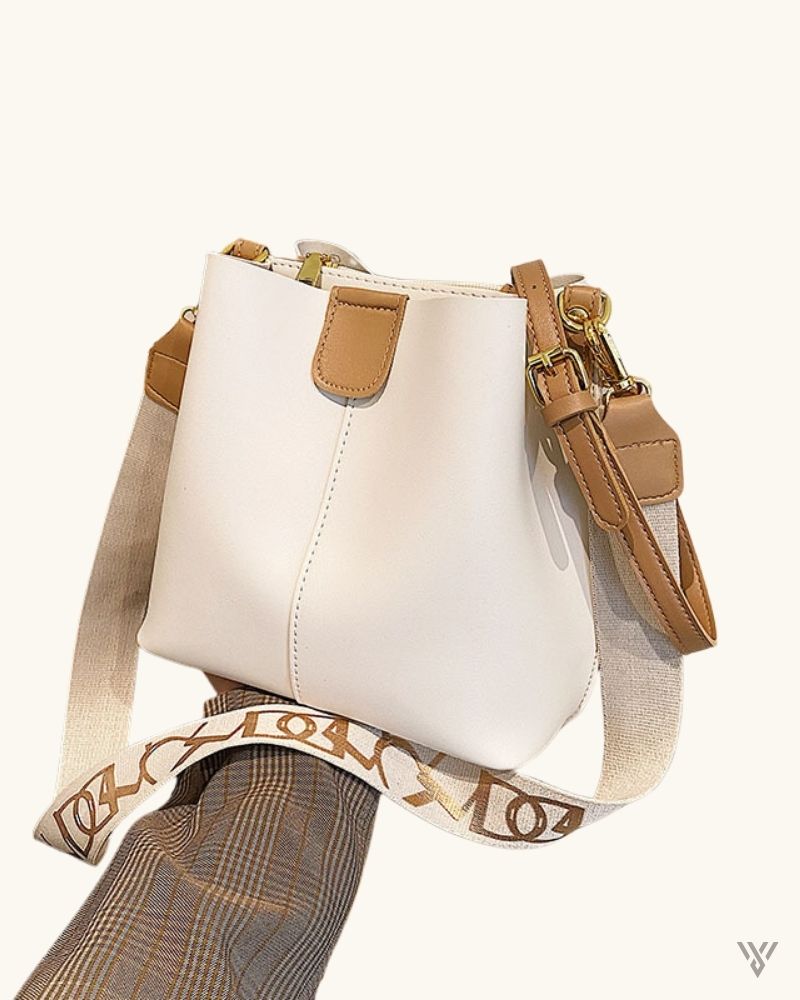 Lunelle Strap Bucket in White color - Wide Strap French Design Shoulder Bag - Vayome Store - Single