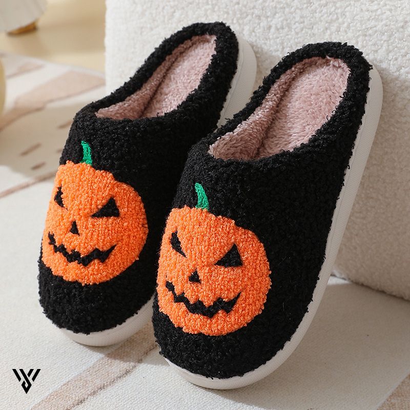 Pumpkin Plush: Comfy Suede Upper House Halloween Slippers