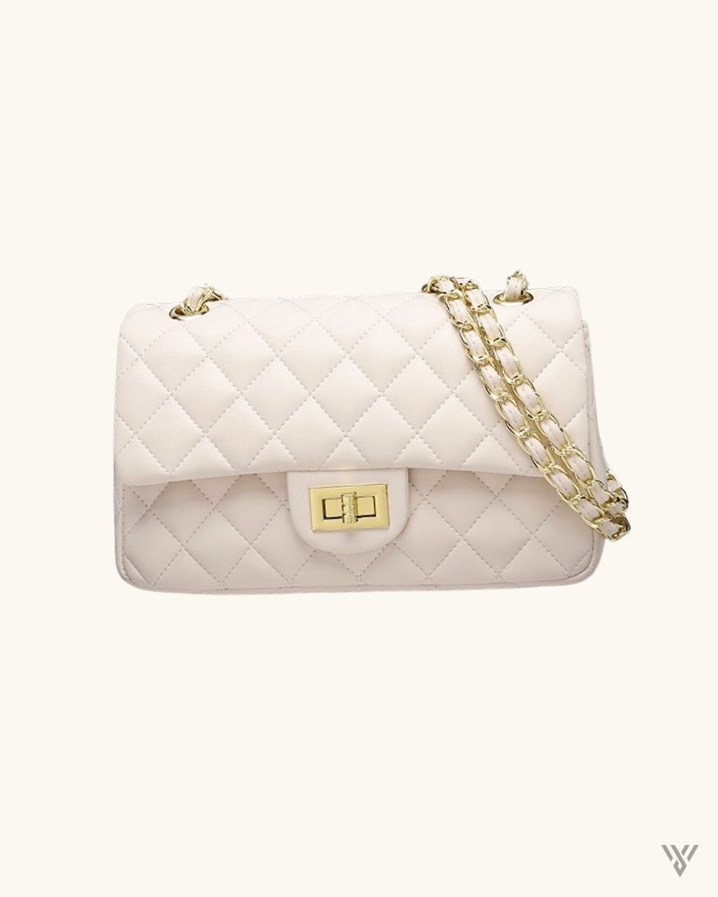 Riviera Luxe Carry in White color- Diamond Quilted Gold Chain Shoulder Bag for women - vayome store - single