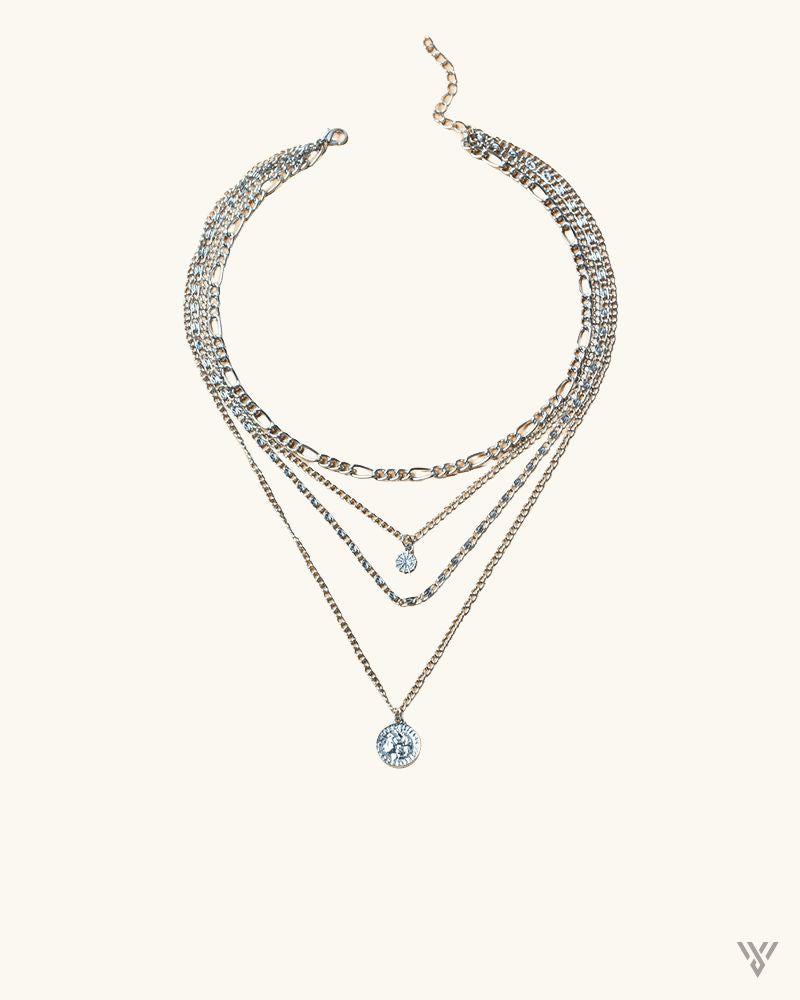 Urban Link Layer - Layered Coin Stack Necklace - Vayome - Silver - Single