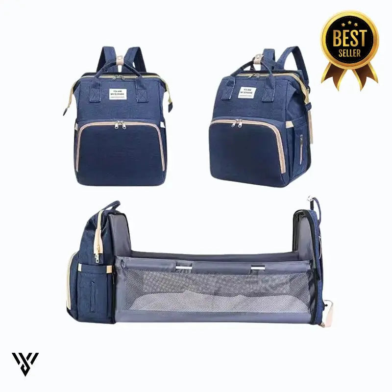 Foldable Baby Diaper Bag in gray color, which is spacious and travel-friendly in a Blue variation - VAYOME.