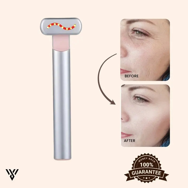 Glynnea Red Light LED Face Therapy Wand in Silver color, anti-aging skincare angle - VAYOME.