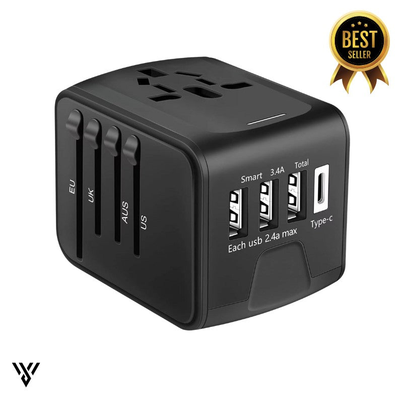 Universal Adapter Pro in Black Color, one adapter for every destination, supports over 150 countries - VAYOME.
