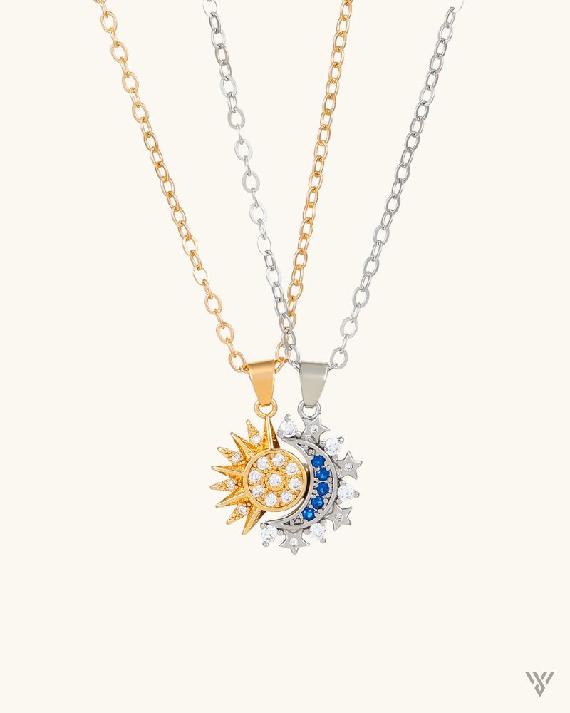 Interlink Celestial Duo Necklace - Magnetic Pendant Clavicle Chain Necklace for Couple Lovers - Vayome - Gold White - Single