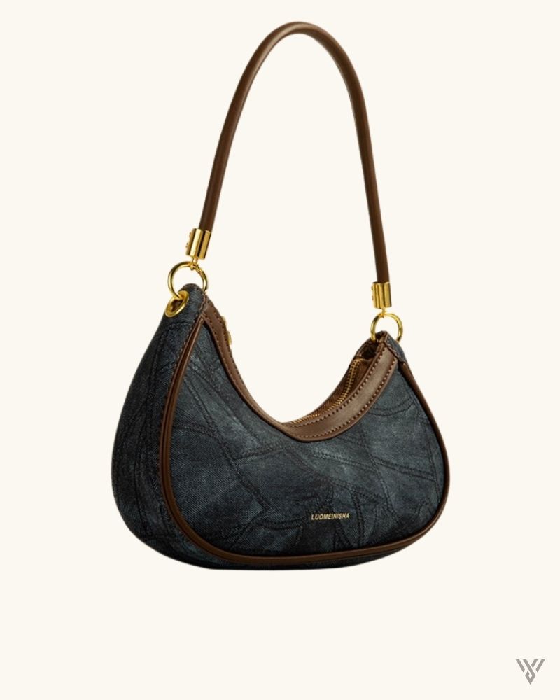 Aurelian Crescent Atelier in Navy Blue color - Mid-Ancient Textured Women Half Moon Shape Shoulder Bag - Vayome Store - Single
