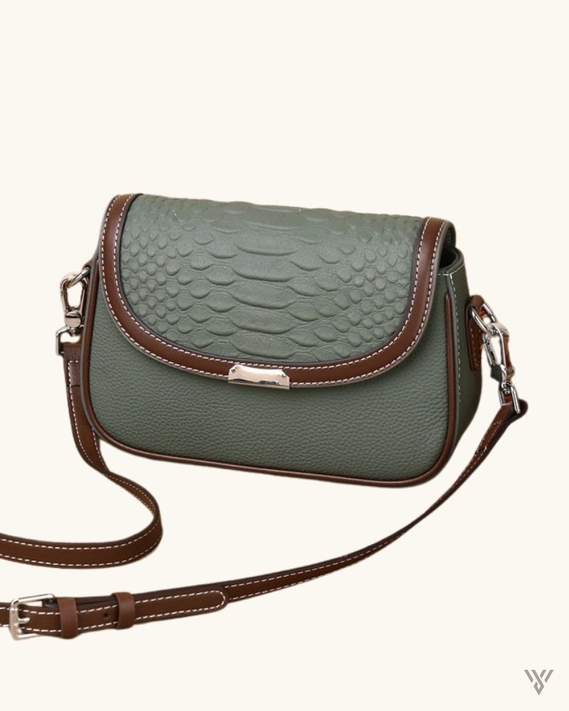 Contrast Croc Satchel in Almond Green Color - Crocodile Pattern Women Messenger Bag - Vayome Store - Single