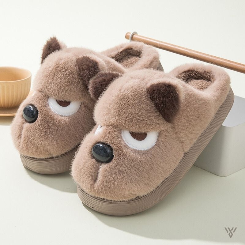 Cute Puppy Slippers - Woolen Winter Slippers - Vayome - Brown - Pair