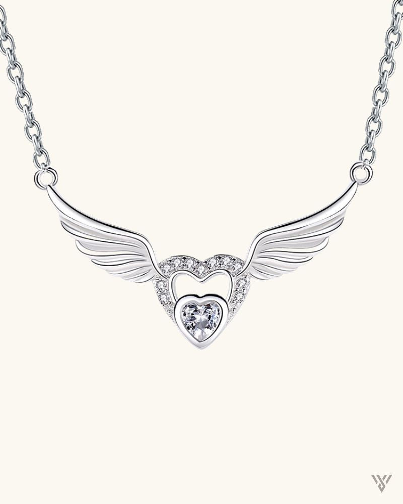 Ethereal Wing Heart - Heart Shape Necklace Jewelry - Vayome - White Stone - Single