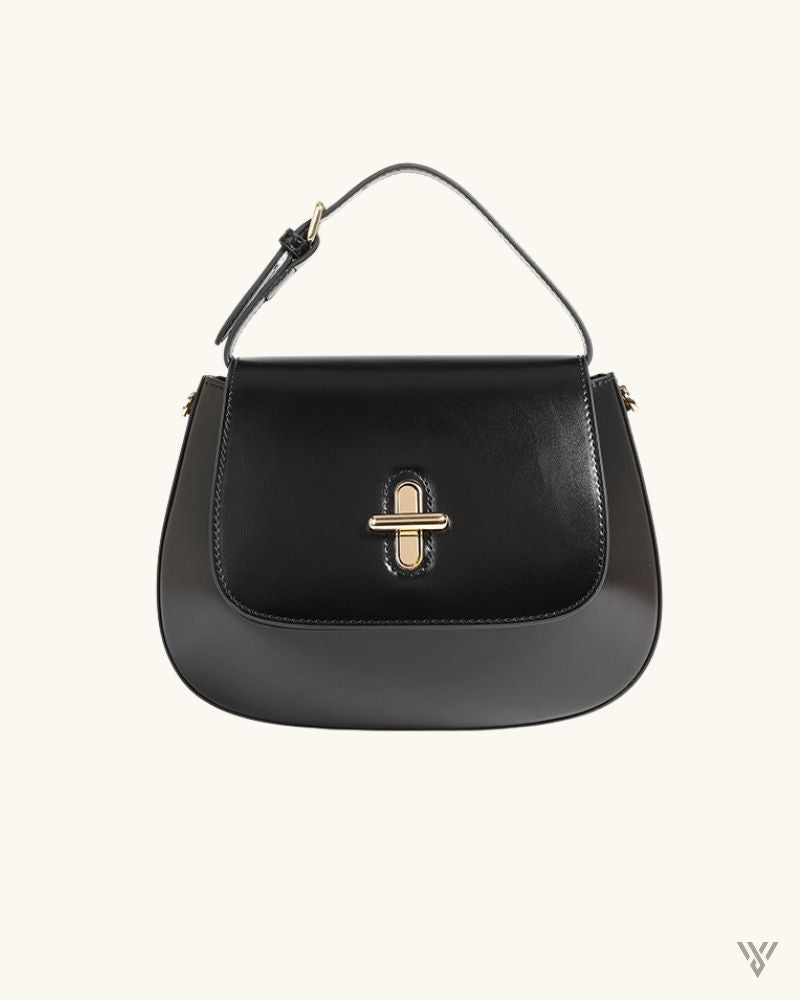 Heirloom Leather Pouch in Black Color- Genuine Leather Top Handle Flap Lockable Leather Bag for Women - Vayome Store - Single