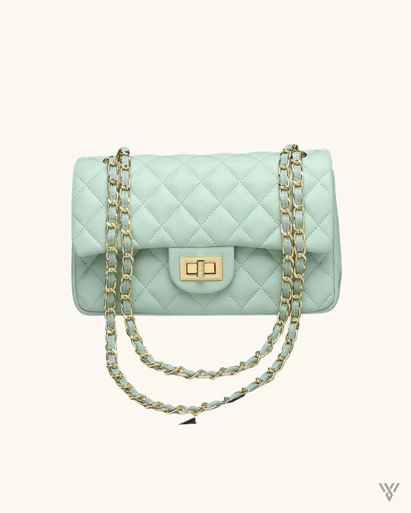 Riviera Luxe Carry in Light Green color- Diamond Quilted Gold Chain Shoulder Bag for women - vayome store - single