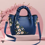 Roselia Blossom Tote blue floral braided faux leather handbag elegant women’s shoulder bag from Vayome Store