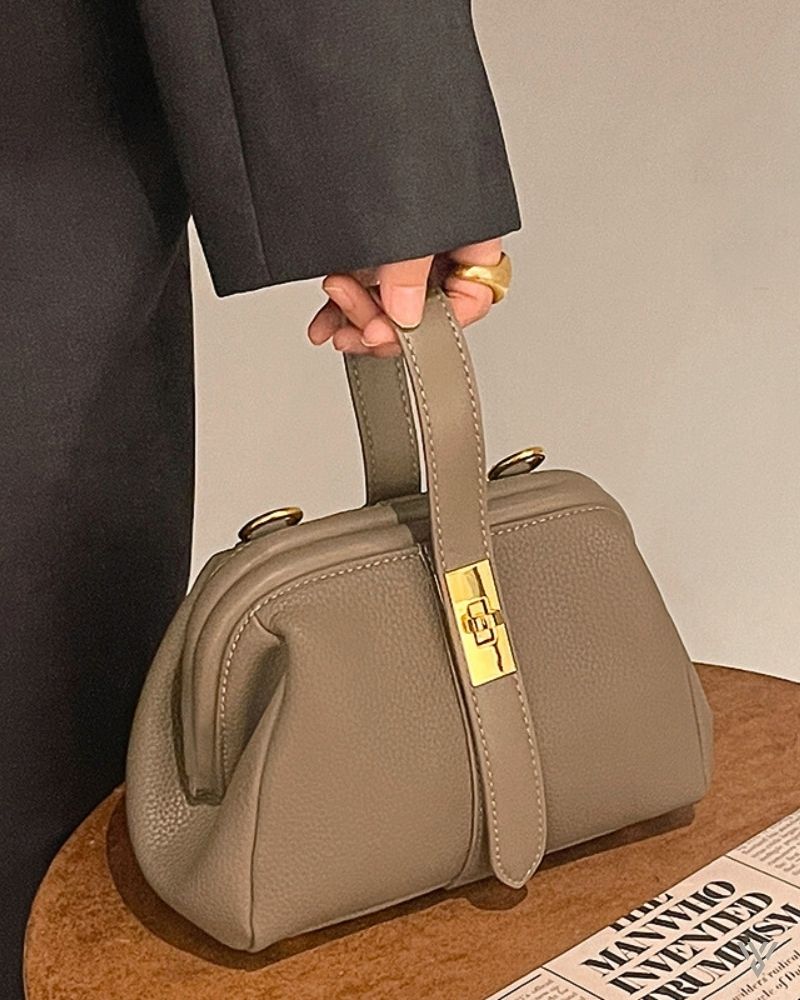 Top Grain Trapeze in Gray (Khaki) Color - Genuine Leather, Structured Crossbody Bag for Women - Vayome Store - Single