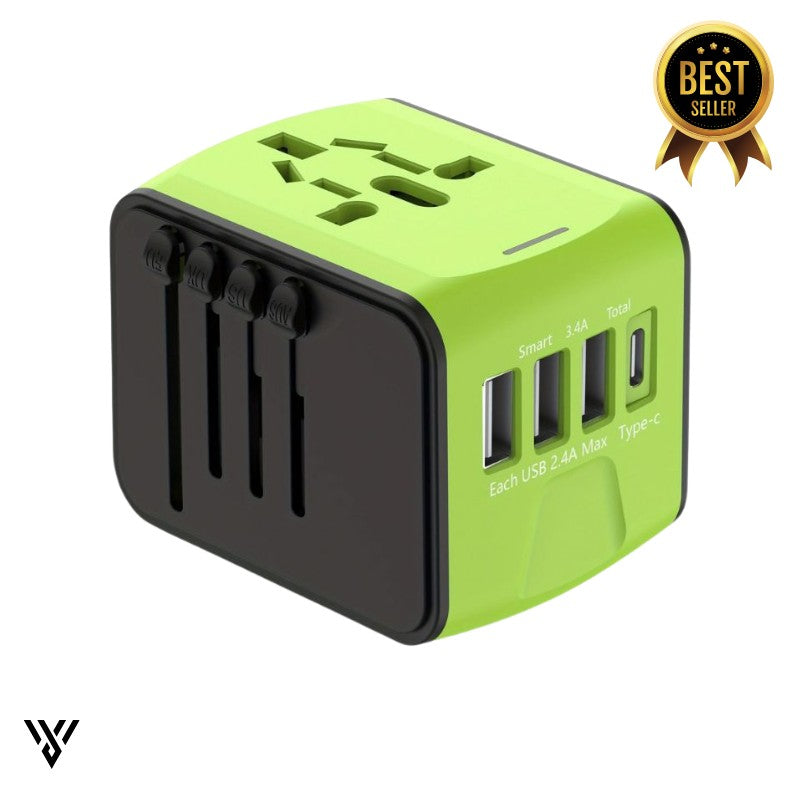 Universal Adapter Pro in Green Color, one adapter for every destination, supports over 150 countries - VAYOME.