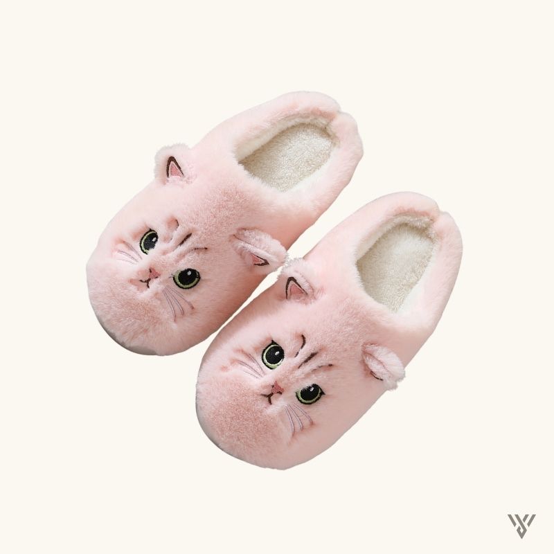 Cozy Paws Slippers - Kitty Cartoon Winter Slippers - Vayome - Pink - Pair