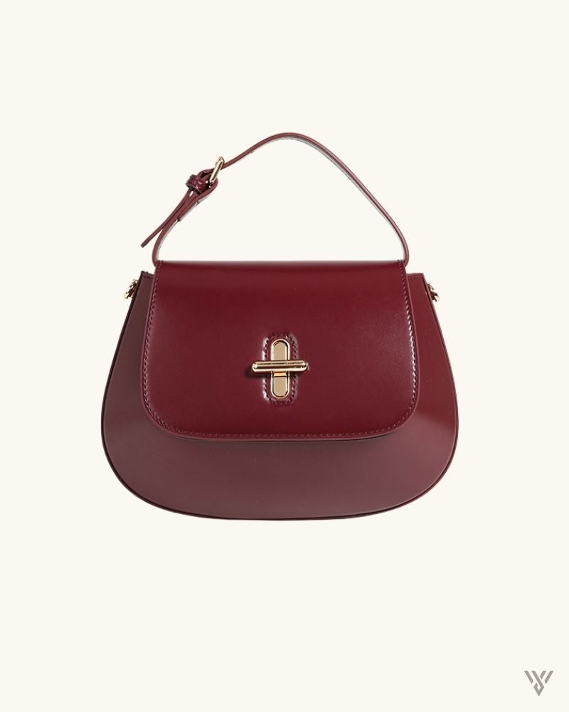 Heirloom Leather Pouch in Red Color- Genuine Leather Top Handle Flap Lockable Leather Bag for Women - Vayome Store - Single