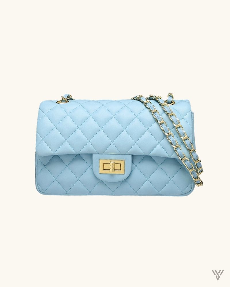 Riviera Luxe Carry in Light blue color- Diamond Quilted Gold Chain Shoulder Bag for women - vayome store - single