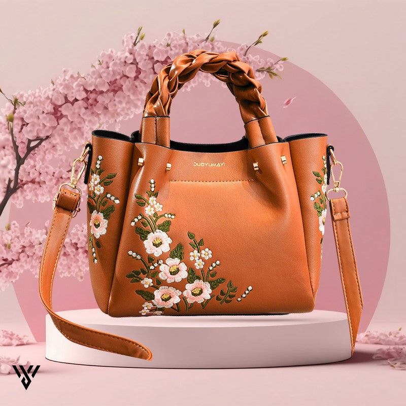 Rosélia Blossom Tote – Floral Braided Leather Bag VAYOME