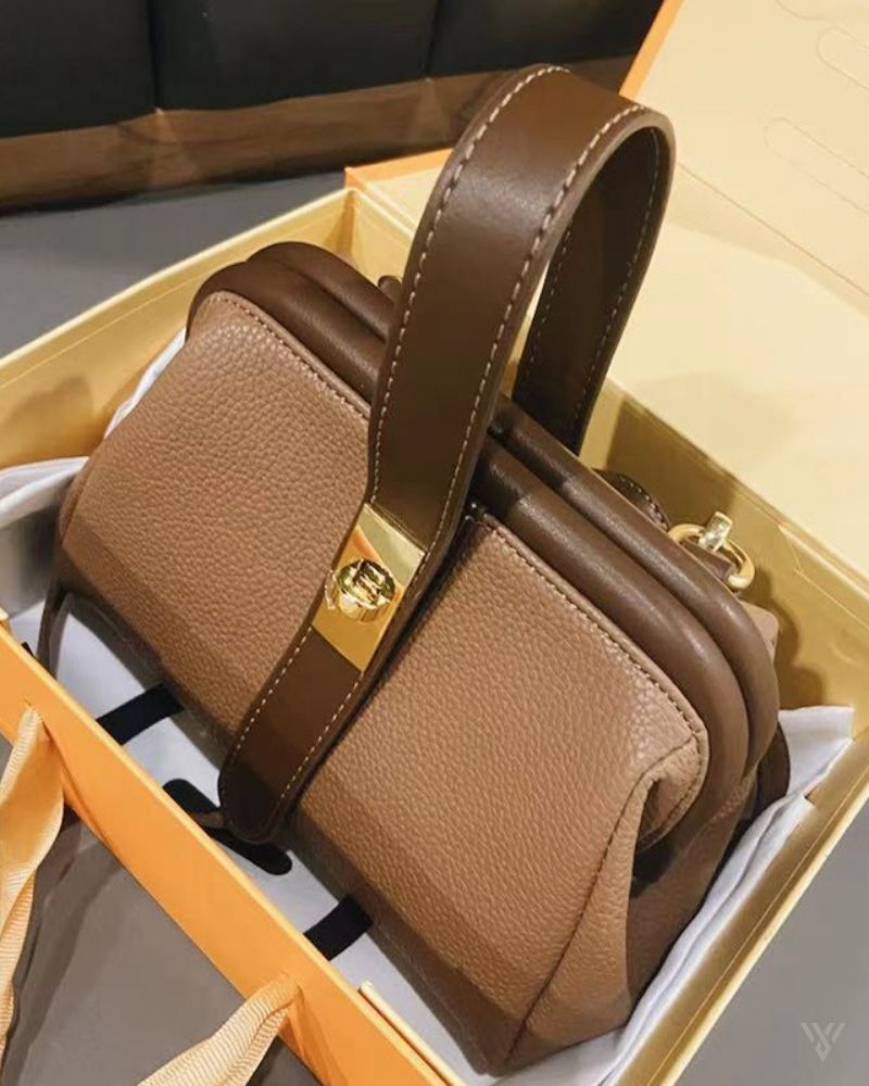 Top Grain Trapeze in Coffee Color - Genuine Leather, Structured Crossbody Bag for Women - Vayome Store - Single