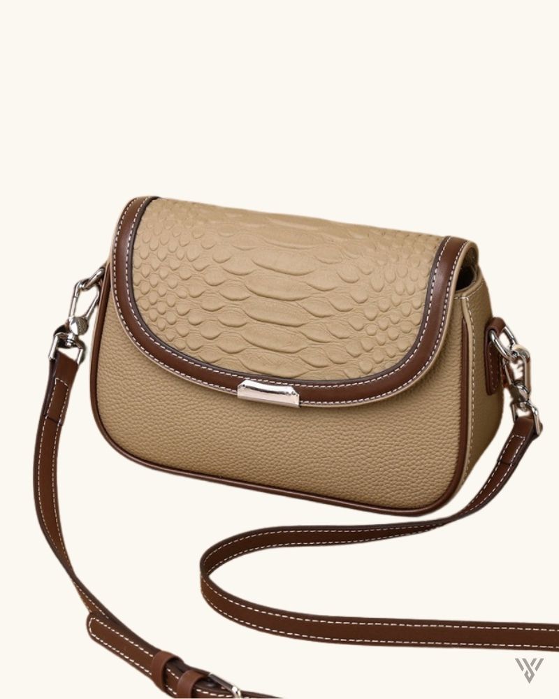 Contrast Croc Satchel in Khaki Color - Crocodile Pattern Women Messenger Bag - Vayome Store - Single