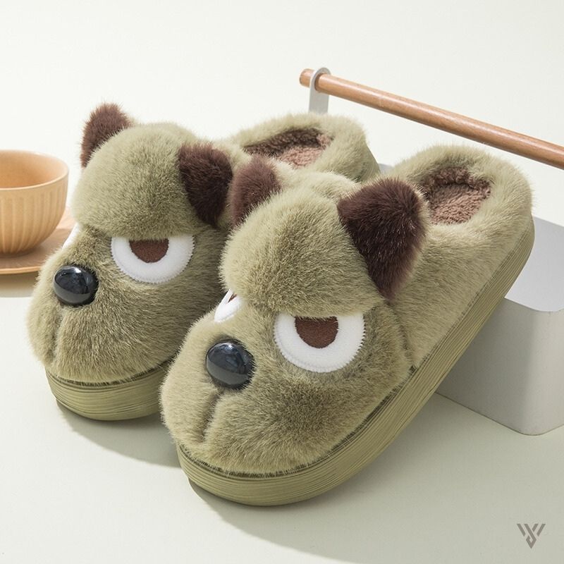 Cute Puppy Slippers - Woolen Winter Slippers - Vayome - Fruit Green - Pair