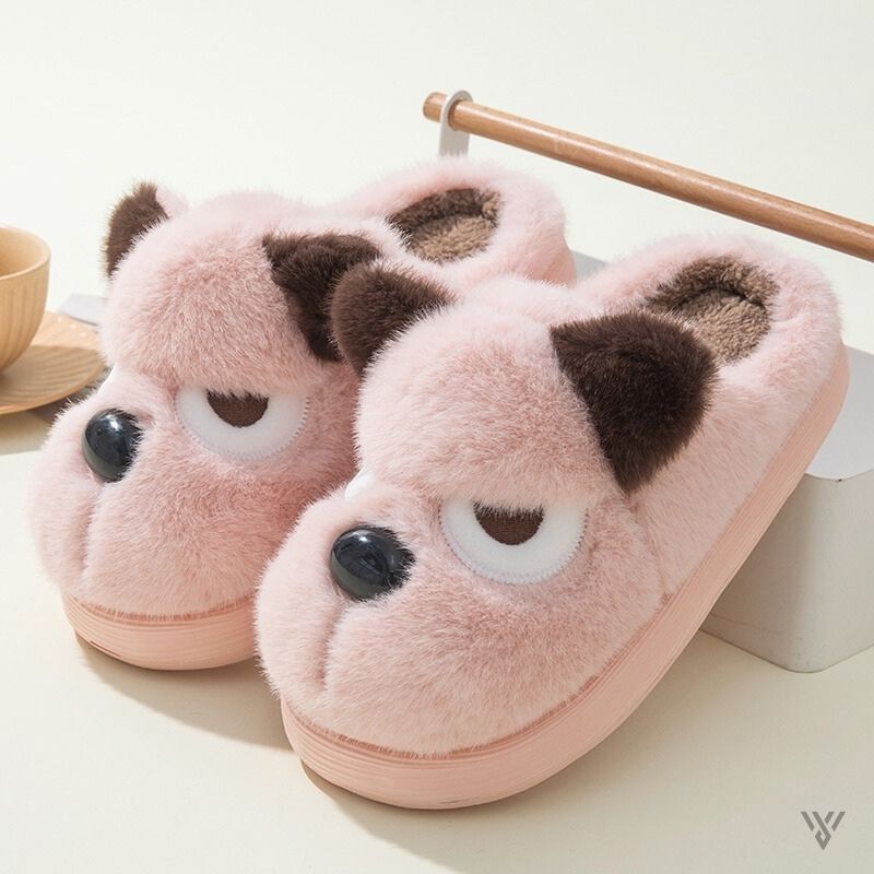 Cute Puppy Slippers - Woolen Winter Slippers - Vayome - Pink - Pair