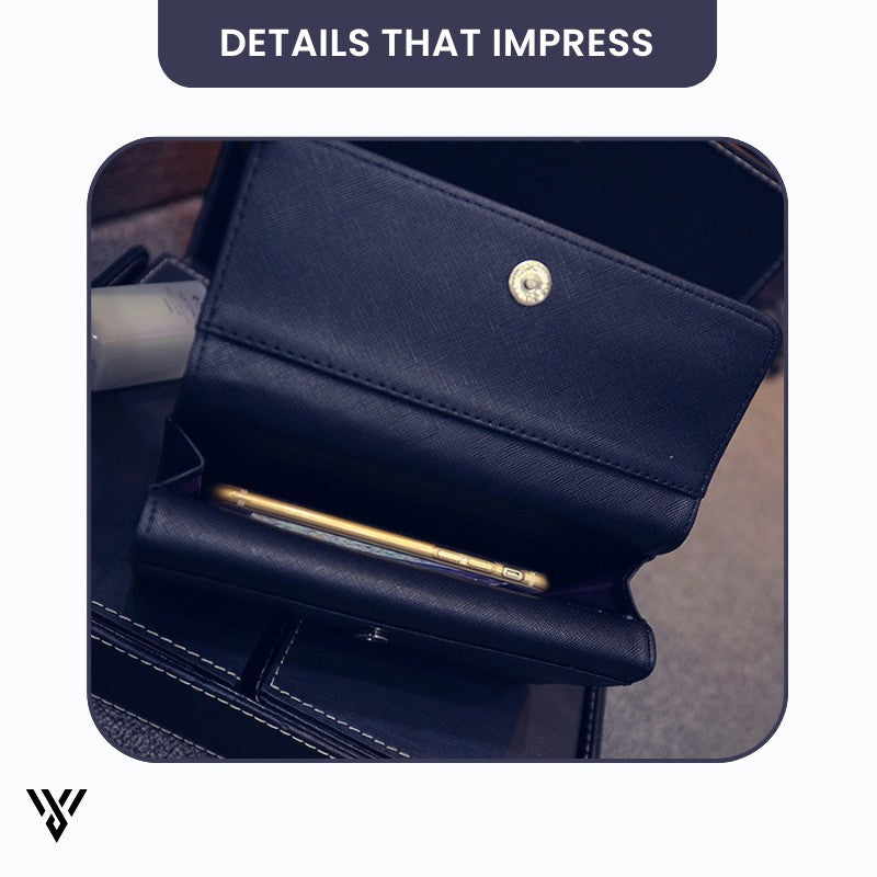 CovaRivet 3-Fold Leather Wallet inner look, black color, showcasing organized card slots and cash compartments - VAYOME.