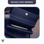 CovaRivet 3-Fold Leather Wallet inner look, black color, showcasing organized card slots and cash compartments - VAYOME.