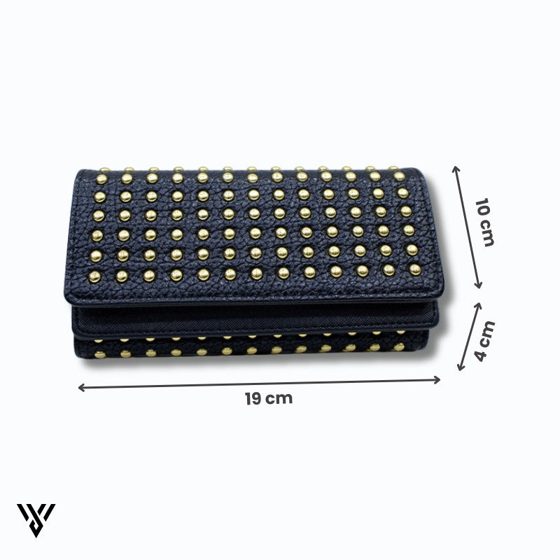 CovaRivet 3-Fold Leather Wallet dimensions in black: 19cm length x 10cm height x 4cm width - VAYOME.