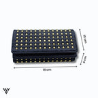 CovaRivet 3-Fold Leather Wallet dimensions in black: 19cm length x 10cm height x 4cm width - VAYOME.
