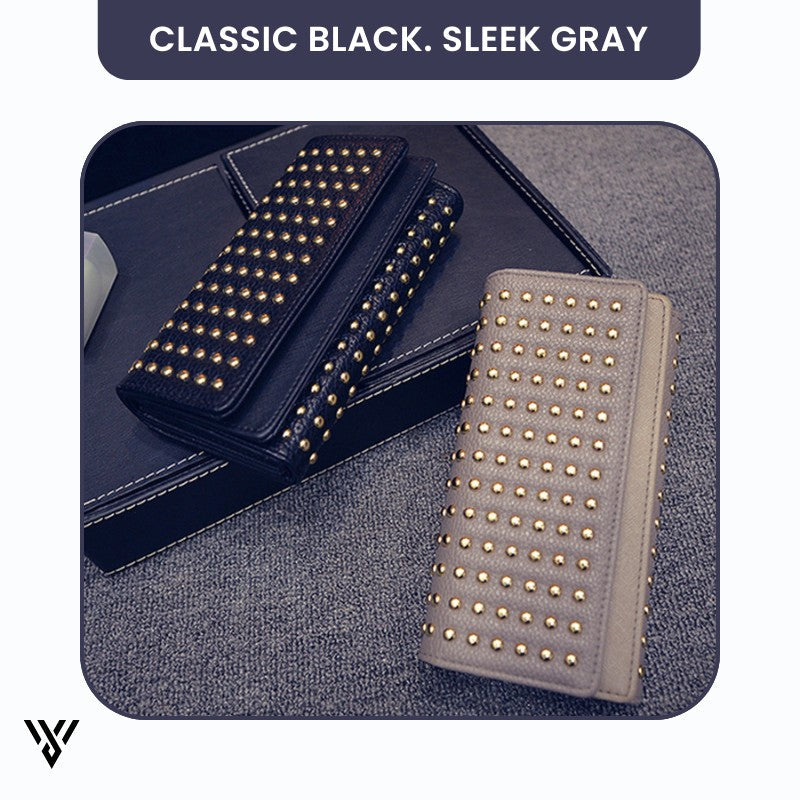 CovaRivet 3-Fold Leather Wallets in black and gray, elegant front view with premium purchase boxes - VAYOME.