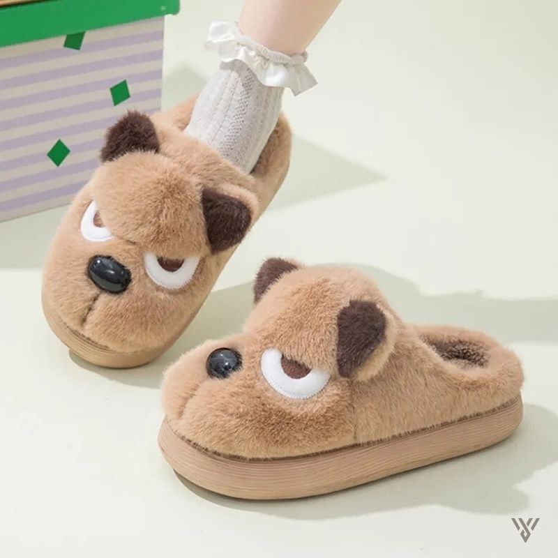 Cute Puppy Slippers - Woolen Winter Slippers - Vayome - Camel - Lifestyle Shot