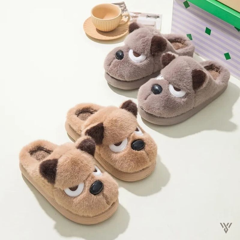 Cute Puppy Slippers - Woolen Winter Slippers - Vayome - Coffee and Camel - Casual Shot