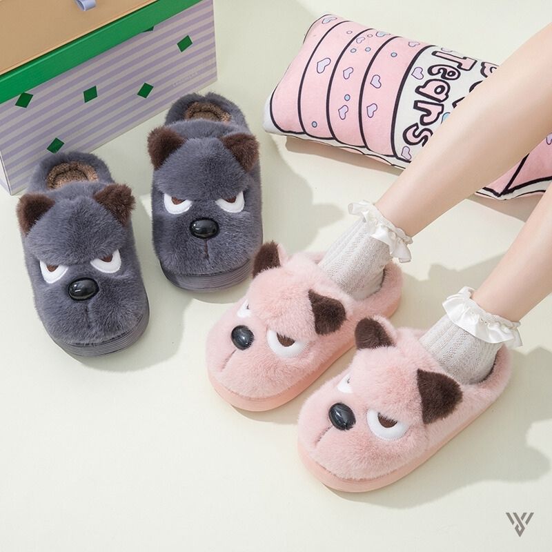 Cute Puppy Slippers - Woolen Winter Slippers - Vayome - Navy and Pink - Lifestyle Shot