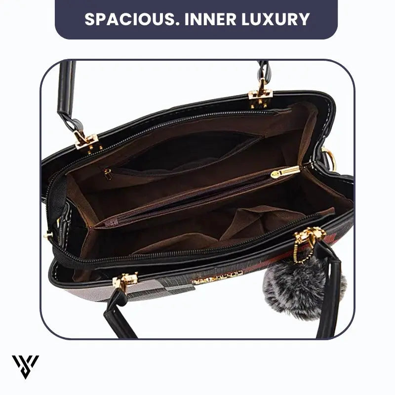 Elegant Luxe PU Leather Tote Handbag in black color, a women's fashion handbag that is spacious with luxury inside - VAYOME.