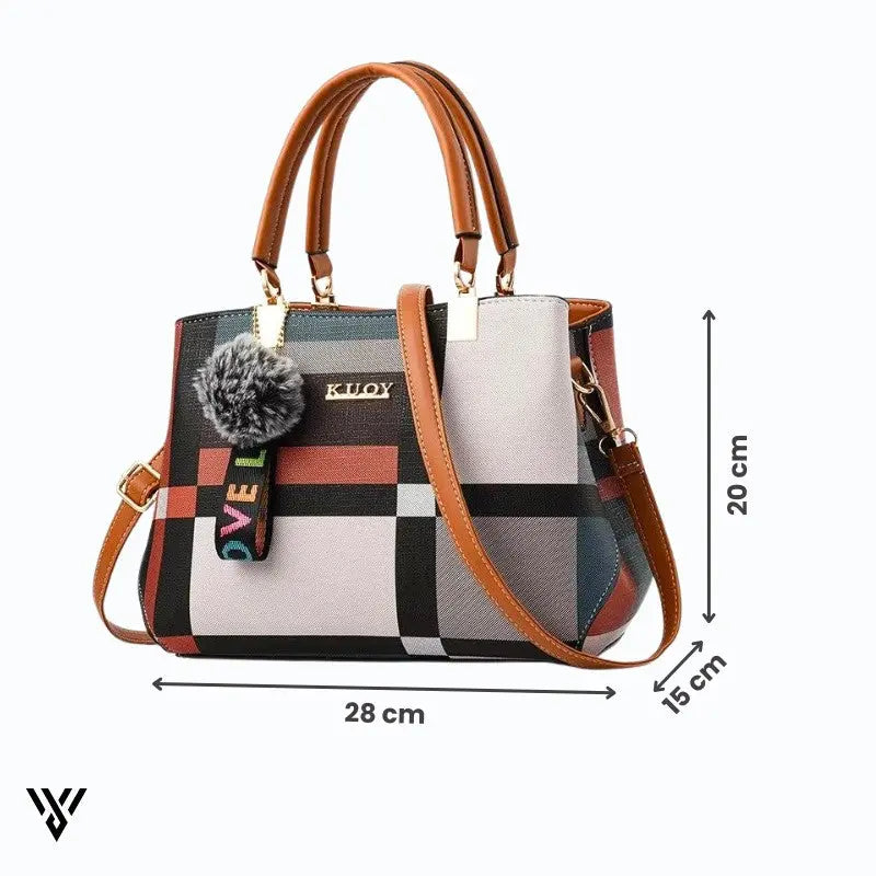 Elegant Luxe PU Leather Tote Handbag in brown color, a women's fashion handbag with dimensions: 28cm L x 15cm W x 20cm H - VAYOME.