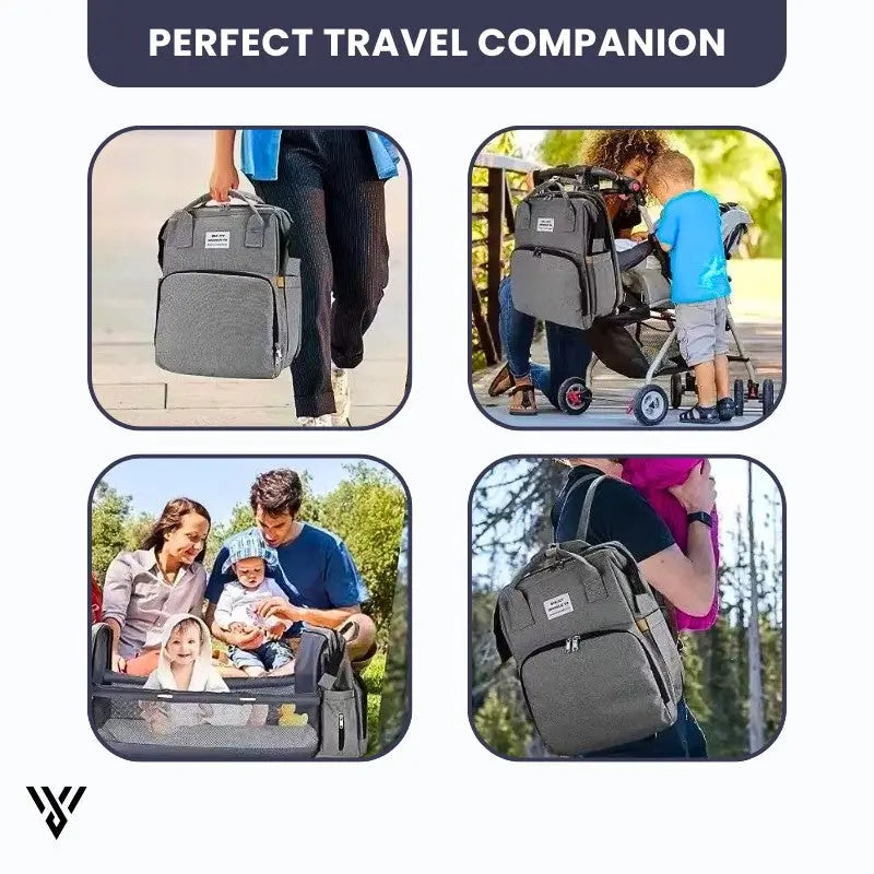 Foldable Baby Diaper Bag in gray color, which is spacious and travel-friendly in a Powder Gray variation, and is the perfect travel companion - VAYOME.