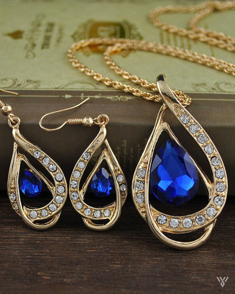Gala Crystal Set - Statement Necklace and Earring Set - Vayome - Blue - Clean Shot